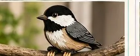 Chicka Cheeky, a layered wood chickadee on a branch